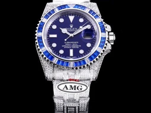 Fake Rolex Submariner Iced Out 116619LB Blue Dial