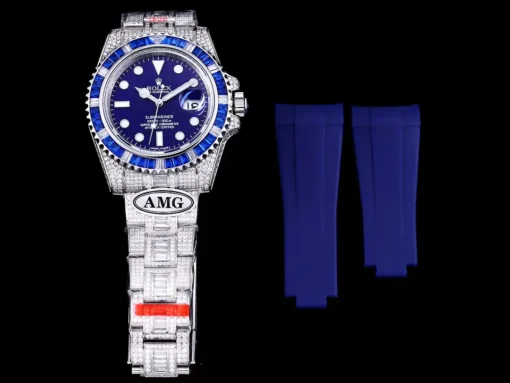 Super Clone Rolex Submariner Iced Out 116619LB Blue Dial
