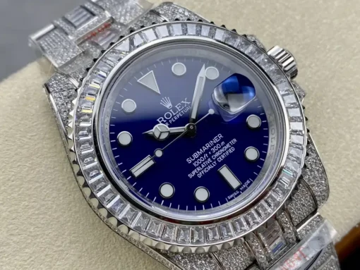 Fake Rolex Submariner Iced Out 116619LB Blue Dial 40mm