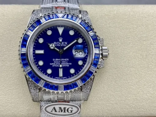 Rolex Super Clone Submariner Iced Out 116619LB Blue Dial Blue Bezel