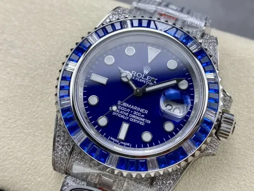 Rolex Replica Submariner Iced Out 116619LB Blue Dial Blue Bezel