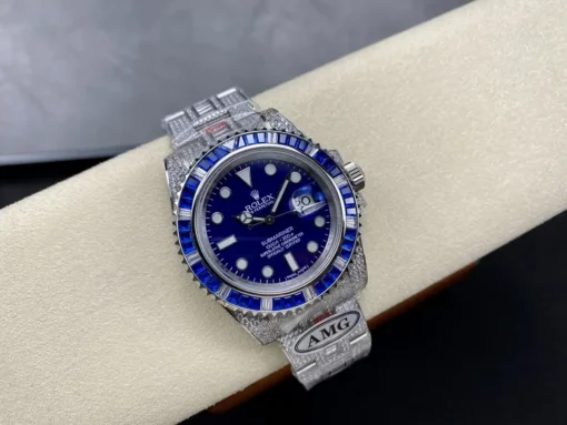 Super Clone Rolex Submariner Iced Out 116619LB Blue Dial Blue Bezel