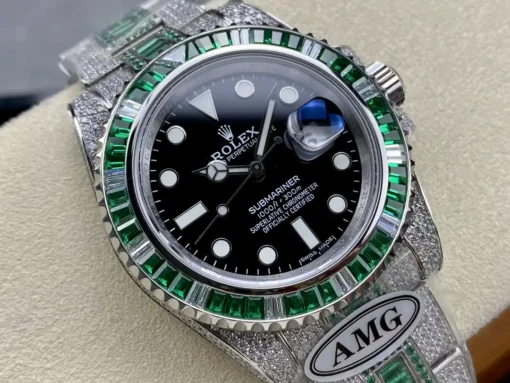 Fake Rolex Submariner Iced Out 126610LV Black Dial