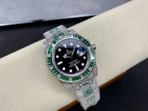 Super Clone Rolex Submariner Iced Out 126610LV Black Dial
