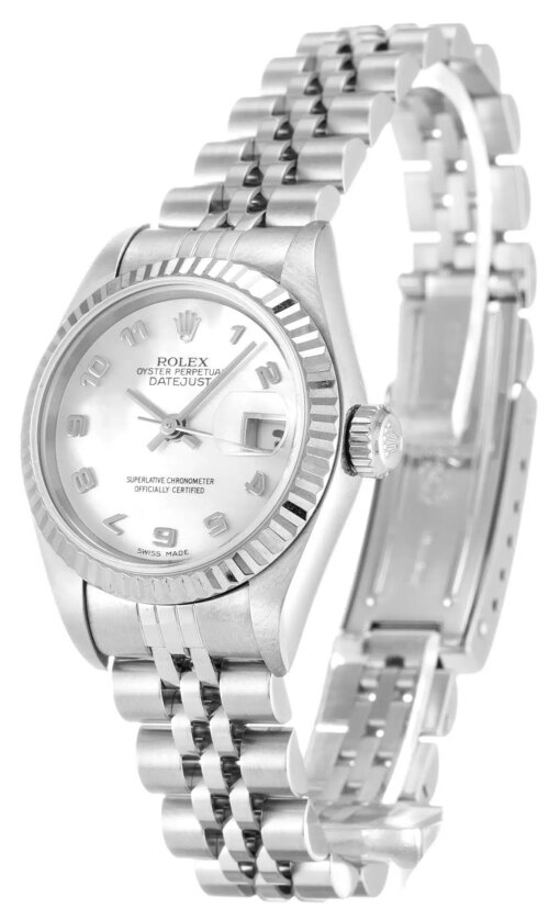 Replica Rolex Lady-Datejust 79174 26mm White Mother of Pearl Dial Close-Up Focus