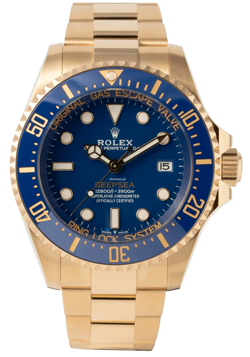 Super Clone Rolex DeepSea Blue Dial Gold Case Gold Oyster Bracelet