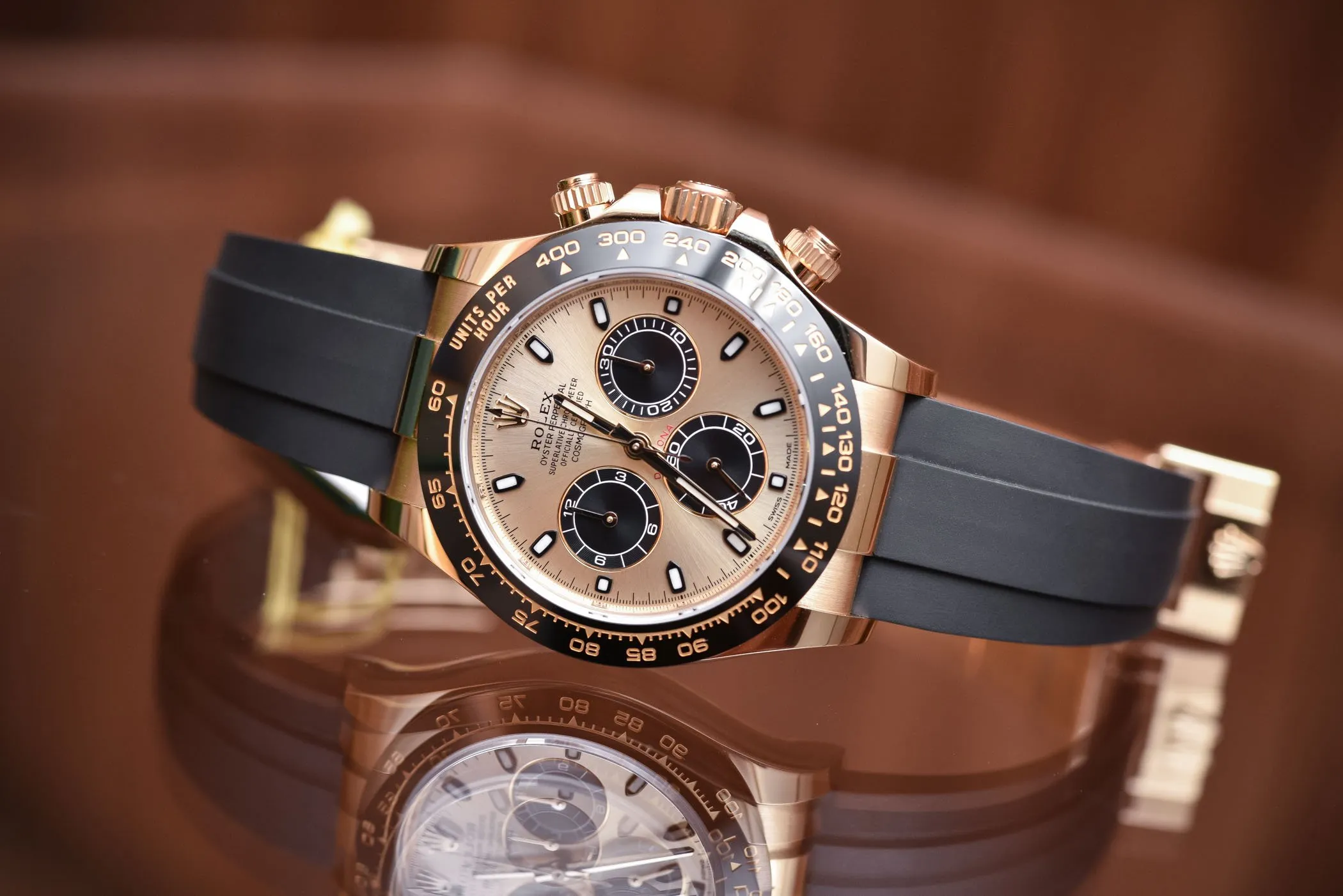 Super Clone Rolex Daytona Rose Gold Dial OysterFlex Strap